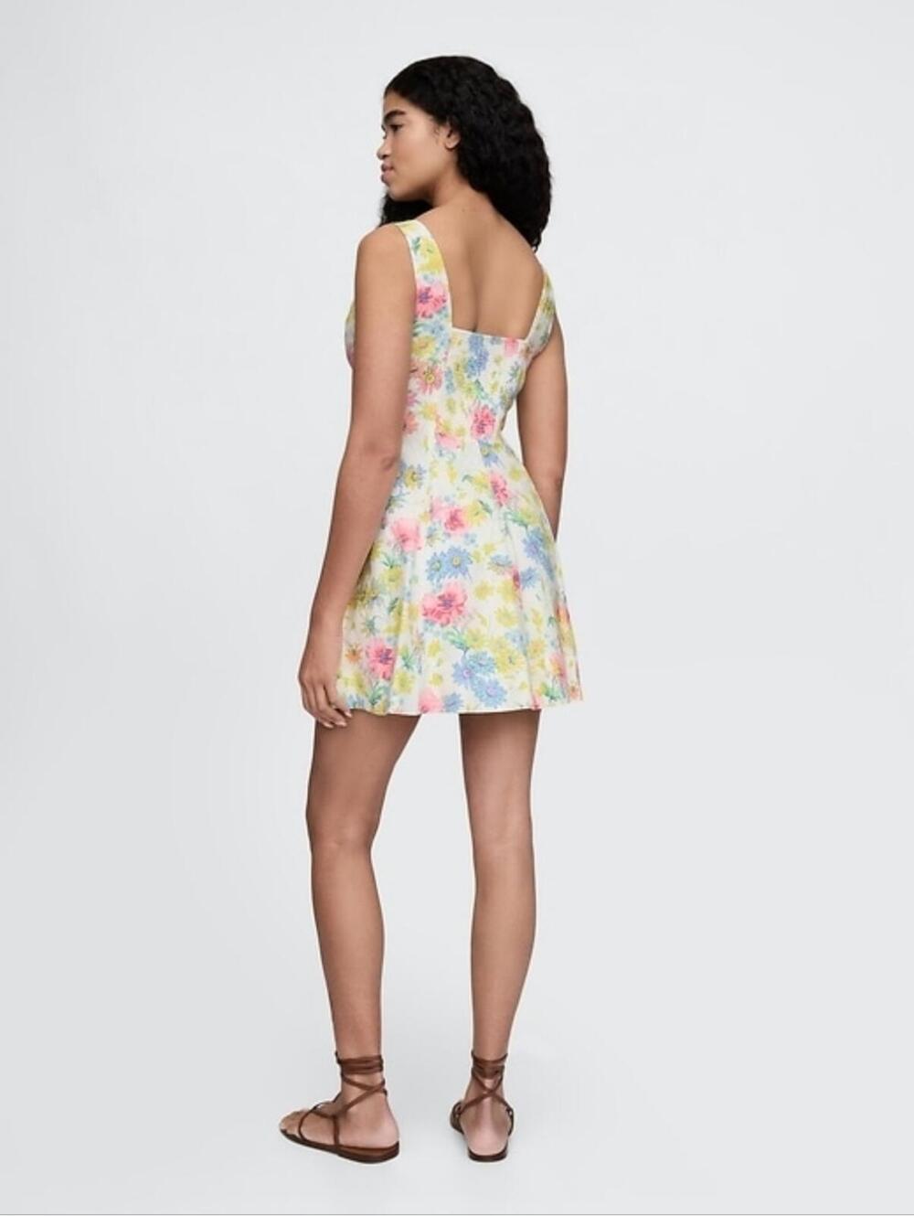NWT Gap Linen-Blend Mini Dress Floral yellow pink white sundress MEDIUM - Picture 2 of 8